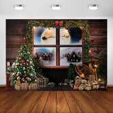 Avezano 7x5ft Christmas Window Backdrop Wooden Floor Xmas Tree Gift Room Family Party Decoration Banner New Year Baby Shower Kids Portrait Photo Studio Booth Props